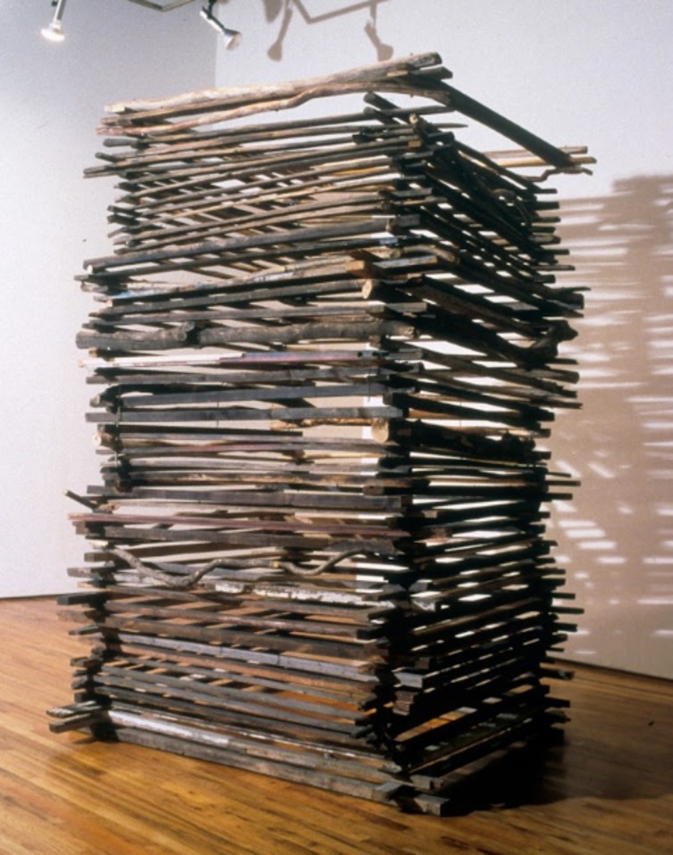[공간 사이 우리는 물질을 다루지만, 실제로 쓰는 것은 빈 공간이다]  1998-1999, 나무, 오일, 304.8 × 177.8 × 172.8 cm